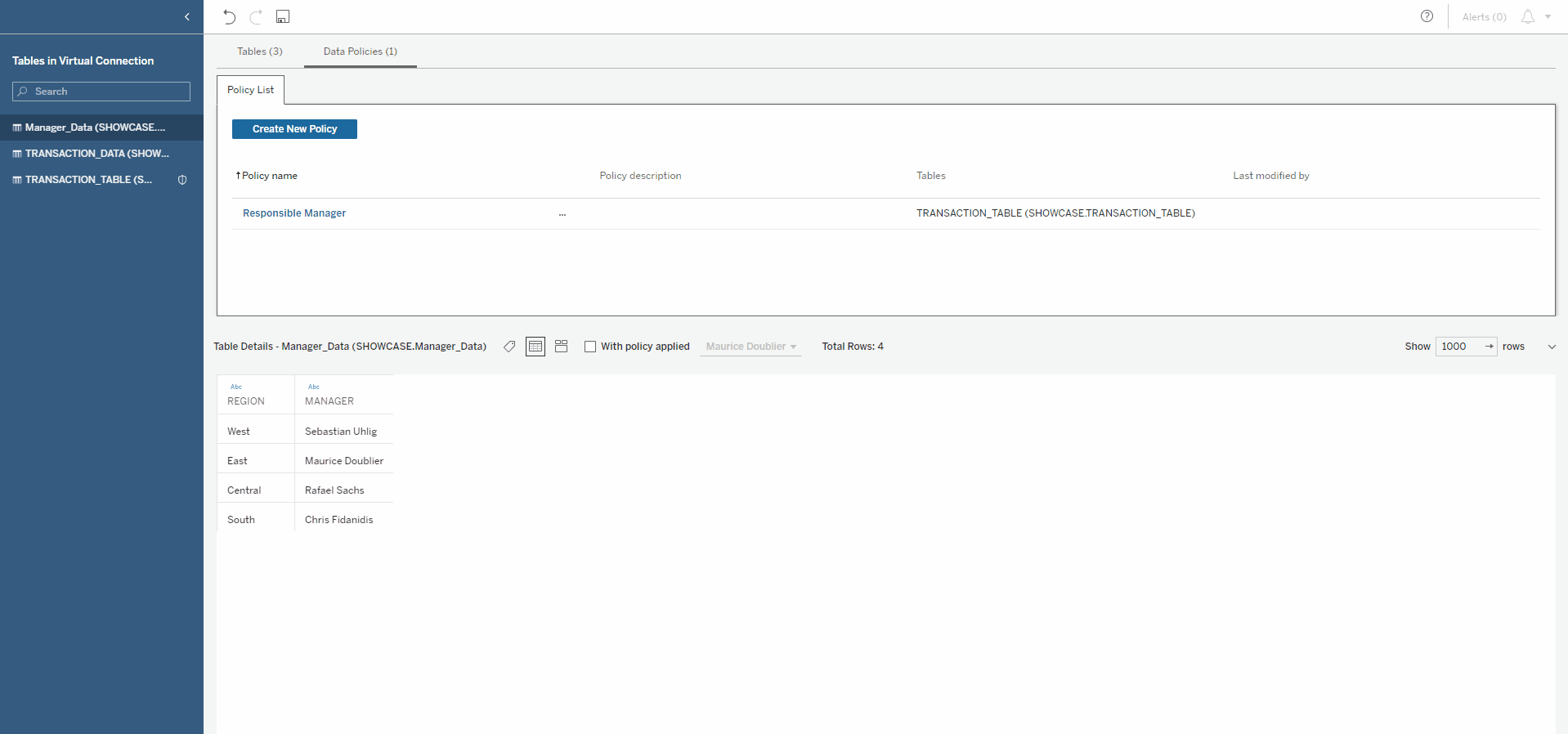 Set up tableau row level security with virtual connections